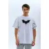 Unisex Ön ve Kol Baskılı Oversize T-shirt - Beyaz