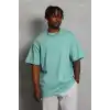 Unisex Oversize Düz Bisiklet Yaka T-Shirt - Mint Yeşili