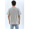 Unisex Oversize Taşlı Bisiklet Yaka T-Shirt - Gri