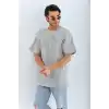 Unisex Oversize Taşlı Bisiklet Yaka T-Shirt - Gri