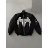 Unisex Siyah Bomber Mont – Venom Beyaz Örümcek Logolu, Fermuarlı Cepli, Kapitone Astarlı Günlük Mont - Siyah