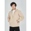 Unisex Tam Fermuarlı Kapşonlu  SweatShirt - Bej