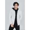 Unisex Tam Fermuarlı Kapşonlu  SweatShirt - Beyaz