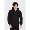 Unisex Tam Fermuarlı Kapşonlu  SweatShirt - Siyah
