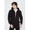 Unisex Tam Fermuarlı Kapşonlu  SweatShirt - Siyah