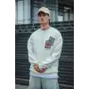 Uzun Kol Bisiklet Yaka Baskılı SweatShirt - Beyaz