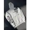 Uzun Kol Kapüşonlu Baskılı SweatShirt - Beyaz