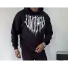 Uzun Kol Kapüşonlu Baskılı SweatShirt - Siyah