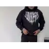 Uzun Kol Kapüşonlu Baskılı SweatShirt - Siyah