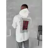 Uzun Kol Kapüşonlu Ön Ve Arka Baskılı SweatShirt - Beyaz