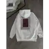 Uzun Kol Kapüşonlu Ön Ve Arka Baskılı SweatShirt - Beyaz