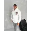 Uzun Kol Kapüşonlu Ön Ve Arka Baskılı SweatShirt - Beyaz