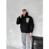 Uzun Kol Kapüşonlu Ön Ve Arka Baskılı SweatShirt - Siyah