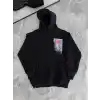 Uzun Kol Kapüşonlu Ön Ve Arka Baskılı SweatShirt - Siyah