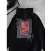 Uzun Kol Kapüşonlu Ön Ve Arka Baskılı SweatShirt - Siyah
