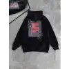 Uzun Kol Kapüşonlu Ön Ve Arka Baskılı SweatShirt - Siyah