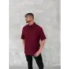 Yakalı Patlı Kısa Kol T-shirt - Bordo