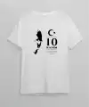 10 Kasım Atatürk Anma Günü Silüet Baskılı Oversize Bisiklet Yaka T-shirt - Beyaz