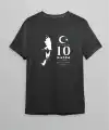 10 Kasım Atatürk Anma Günü Silüet Baskılı Oversize Bisiklet Yaka T-shirt - Siyah