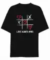 14 Şubat Sevgililer Günü Love Always Wins Baskılı Oversize Bisiklet Yaka T-shirt - Siyah