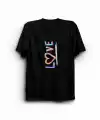 14 Şubat Sevgililer Günü Love Baskılı Oversize Bisiklet Yaka T-shirt - Siyah