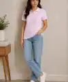 2li Kadın Polo Yaka Pike Kumaş Düğmeli Basic Tişört Günlük Rahat Kesim - Beyaz, Pembe