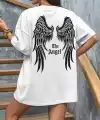 20/1 Penye Compack Dark Angel Baskılı Oversize Kısa Kol Yazlık T-shirt- Beyaz