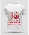 30 Ağustos Zafer Bayramı Baskılı Oversize Bisiklet Yaka T-shirt - Beyaz