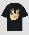 Anneler Günü Hediye Anne Kız Temalı Baskılı Oversize Bisiklet Yaka T-shirt - Siyah