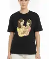 Anneler Günü Hediye Anne Kız Temalı Baskılı Oversize Bisiklet Yaka T-shirt - Siyah