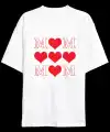 Anneler Günü Hediye MOM Kalp Baskılı Oversize Bisiklet Yaka T-shirt - Beyaz