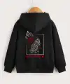 Çocuk Unisex Kapüşonlu Ön ve Arka Blessed Baskılı Sweatshirt - Siyah