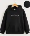 Çocuk Unisex Kapüşonlu Ön ve Arka Blessed Baskılı Sweatshirt - Siyah