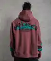 Erkek 3 İplik içi Pamuklu Alev Baskılı Kapüşonlu hoodie Sweatshirt - Gül Kurusu