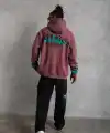 Erkek 3 İplik içi Pamuklu Alev Baskılı Kapüşonlu hoodie Sweatshirt - Gül Kurusu