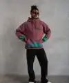 Erkek 3 İplik içi Pamuklu Alev Baskılı Kapüşonlu hoodie Sweatshirt - Gül Kurusu