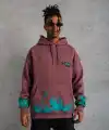 Erkek 3 İplik içi Pamuklu Alev Baskılı Kapüşonlu hoodie Sweatshirt - Gül Kurusu