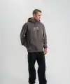 Erkek 3 İplik Kapüşonlu Hoodie Dijital Patchli SweatShirt - Füme
