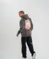 Erkek 3 İplik Kapüşonlu Hoodie Dijital Patchli SweatShirt - Füme