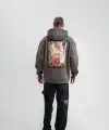 Erkek 3 İplik Kapüşonlu Hoodie Dijital Patchli SweatShirt - Füme