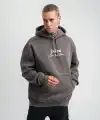 Erkek 3 İplik Kapüşonlu Hoodie Dijital Patchli SweatShirt - Füme