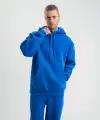ERKEK 3 İplik Oversize Kapşonlu Basic SweatShirt Hoodie - Mavi