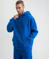 ERKEK 3 İplik Oversize Kapşonlu Basic SweatShirt Hoodie - Mavi