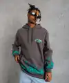 Erkek 3 iplik Pamuklu Alev Baskılı Kapüşonlu hoodie Sweatshirt - Gri