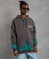 Erkek 3 iplik Pamuklu Alev Baskılı Kapüşonlu hoodie Sweatshirt - Gri