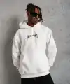 Erkek 3 İplik Pamuklu Baskılı Kapüşonlu Cepli Sweatshirt Hoodie - Beyaz