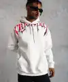 Erkek 3 İplik Pamuklu Baskılı Kapüşonlu Cepli Sweatshirt Hoodie - Beyaz
