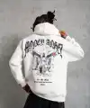 Erkek 3 İplik Pamuklu Baskılı Kapüşonlu Cepli Sweatshirt Hoodie - Beyaz