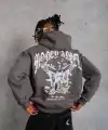 Erkek 3 İplik Pamuklu Baskılı Kapüşonlu Cepli Sweatshirt Hoodie - Füme