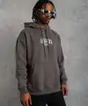 Erkek 3 İplik Pamuklu Baskılı Kapüşonlu Cepli Sweatshirt Hoodie - Gri